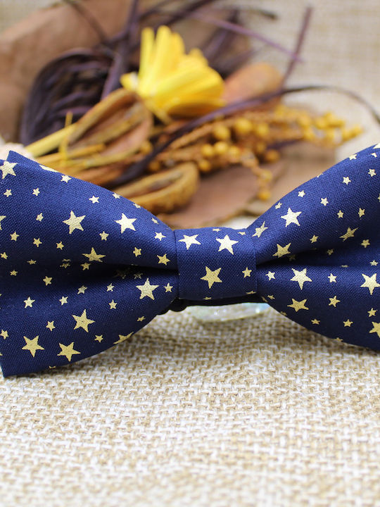 JFashion Handmade Bow Tie Blue Navy With Gold Stars Stars