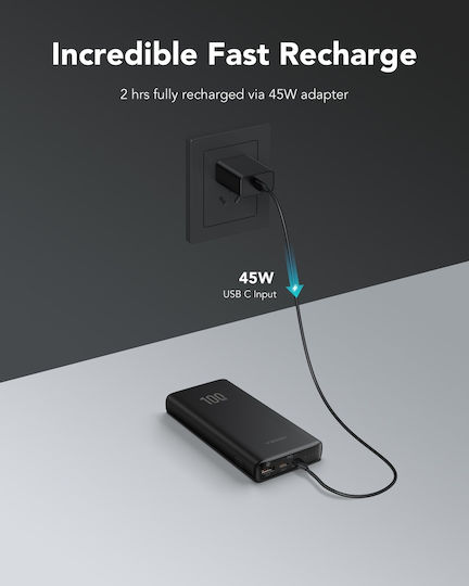 Veger T100 Power Bank 20000mAh 100W με Θύρα USB-A και 2 Θύρες USB-C Power Delivery Μαύρο