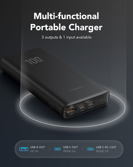 Veger T100 Power Bank 20000mAh 100W με Θύρα USB-A και 2 Θύρες USB-C Power Delivery Μαύρο