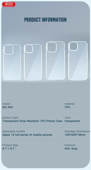 XO K01 Umschlag Rückseite Silikon Transparent (iPhone 14)