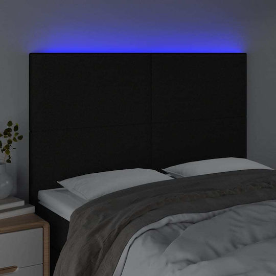 vidaXL LED Тапицирана Табла за Легло Черна 144x118cm