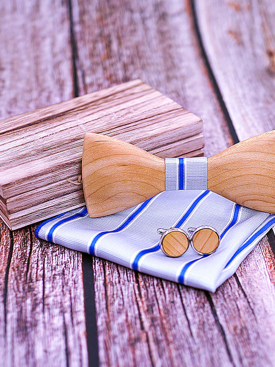 Legend Accessories Wooden Bow Tie Set with Cufflinks and Pochette Light Blue