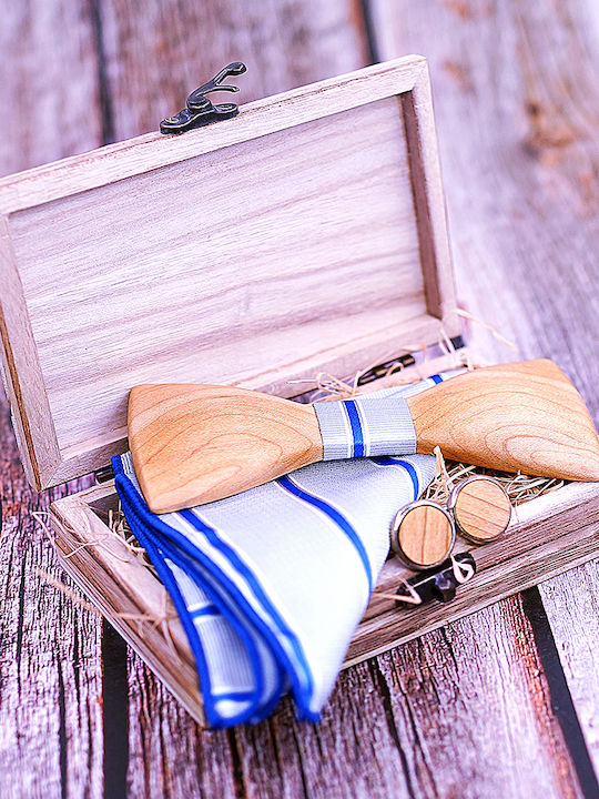 Legend Accessories Wooden Bow Tie Set with Cufflinks and Pochette Light Blue