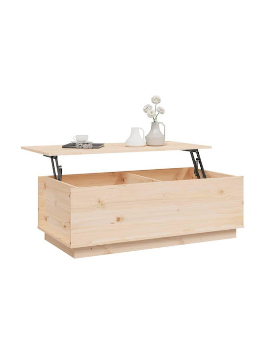 Rectangular Central Coffee Table Made of Solid Wood with Lifting Mechanism Beige 100x50x35 cm