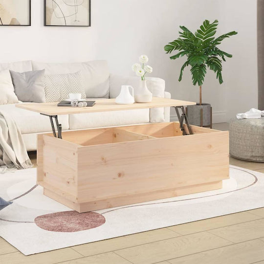 Rectangular Central Coffee Table Made of Solid Wood with Lifting Mechanism Beige 100x50x35 cm