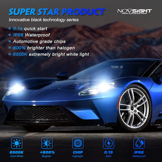 NovSight Λάμπες Αυτοκινήτου H4 LED 6500K Ψυχρό Λευκό 12V 100W 2τμχ