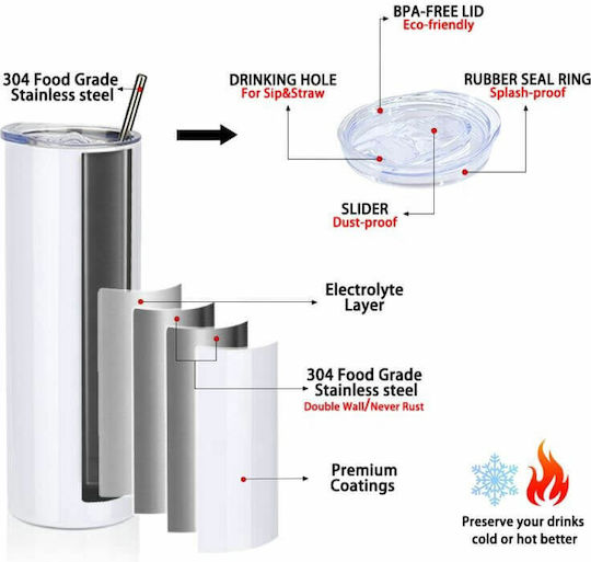 Koupakoupa AEK Glass Thermos Stainless Steel BPA Free 600ml White with Mouthpiece and Straw