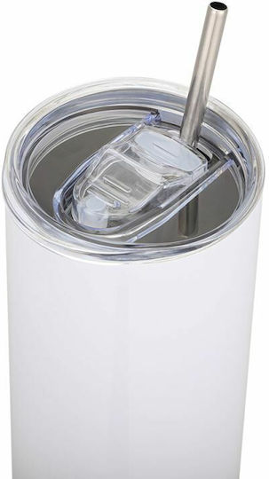 Koupakoupa AEK Glass Thermos Stainless Steel BPA Free 600ml White with Mouthpiece and Straw