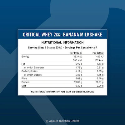 Applied Nutrition Critical Whey Πρωτεΐνη Ορού Γάλακτος Χωρίς Γλουτένη με Γεύση Cookies & Cream 2kg