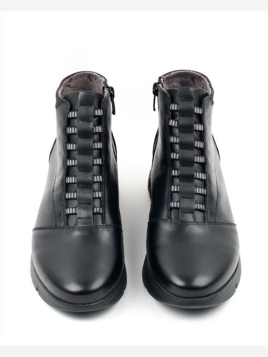 Leder Damen Stiefeletten mit Plattform Schwarz