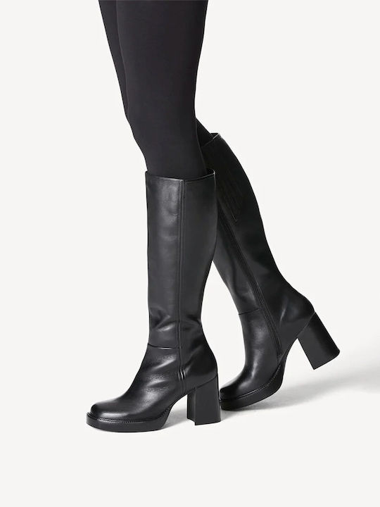Tamaris Δερμάτινες Γυναικείες Μπότες με Ψηλό Τακούνι Μαύρες