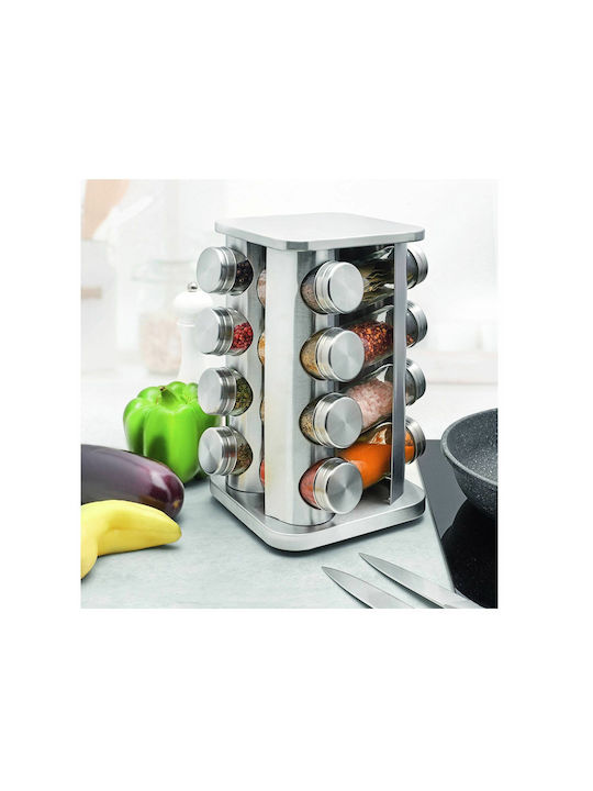 Glass Tabletop Rotating Spice Rack Konighoffer Tullo Silver 16pcs