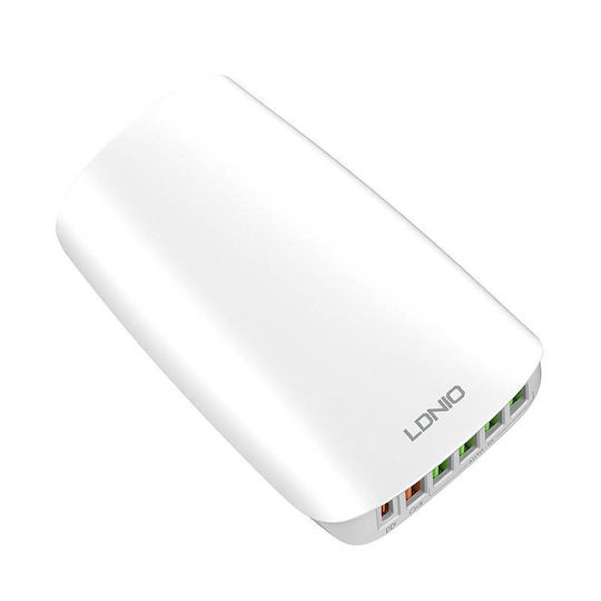 Ldnio Βάση Φόρτισης με 5 Θύρες USB-A και Θύρα USB-C 65W σε Λευκό χρώμα (A6573C)