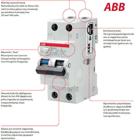Abb Ρελέ Ράγας Διαρροής 32A Διπολικό με Τάση 230V