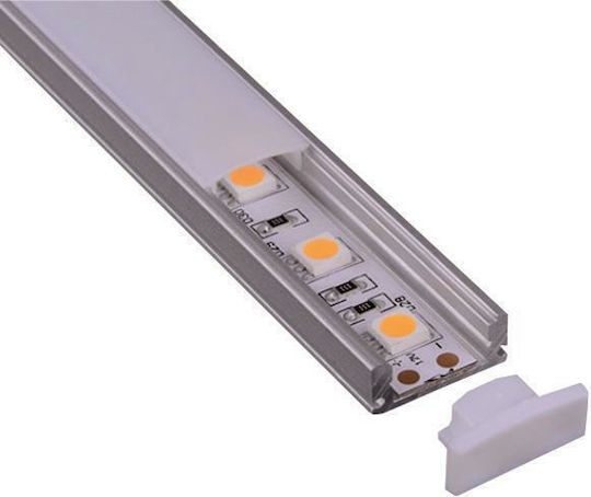 Eurolamp Extern Aluminiumprofil für LED-Streifen mit Opal Abdeckung 200x1.7x0.7cm