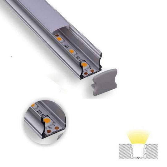 Eurolamp Extern Aluminiumprofil für LED-Streifen mit Opal Abdeckung 200x1.7x0.7cm