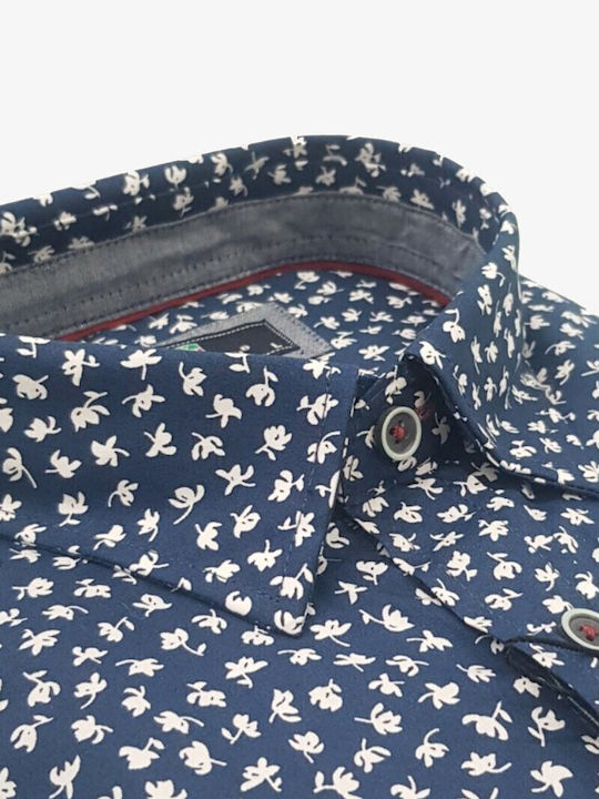 Long Sleeve Cotton Shirt in Regular Fit Floral Blue