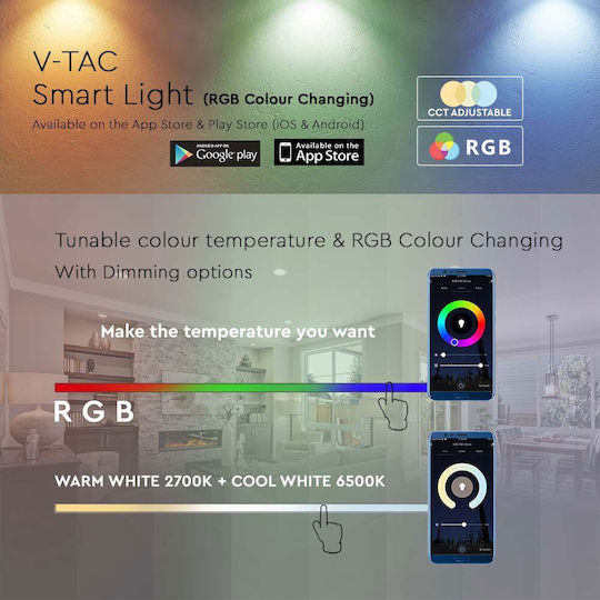 V-TAC Smart Bulb LED 4.8W for Socket GU10 and Shape MR16 RGB 380lm Dimmable