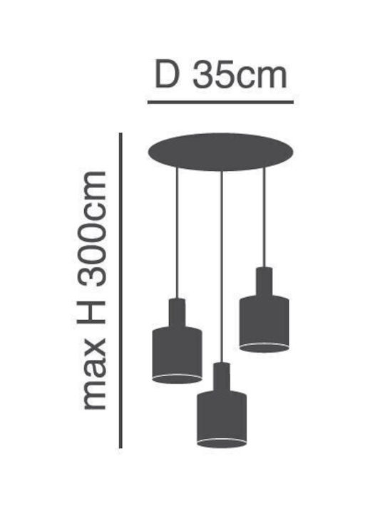 Home Lighting Pendant Light Three-Light for Socket E27 Black