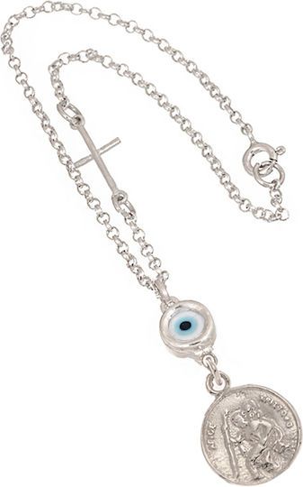 Abadianakis Auto-Talisman Doppelseitiger Autoanhänger mit silbernem Auge in Silber Farbe 006099