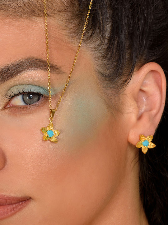 LifeLikes Birthstone December Necklace with Flower Design Gold Plated with Zircon Blue