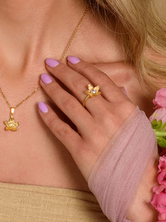 LifeLikes Birthstone April cu design Floare Placat cu aur cu Diamant