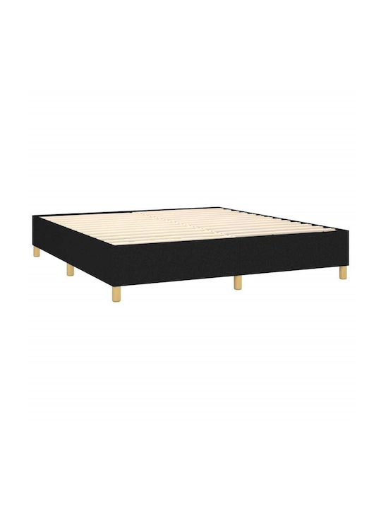 Bed Queen Upholstered with Fabric Black with Slats & Mattress 160x200cm