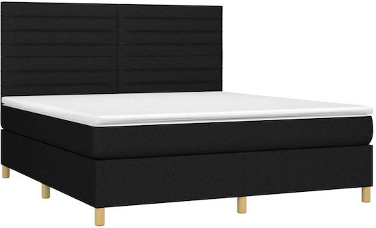Bed Queen Upholstered with Fabric Black with Slats & Mattress 160x200cm