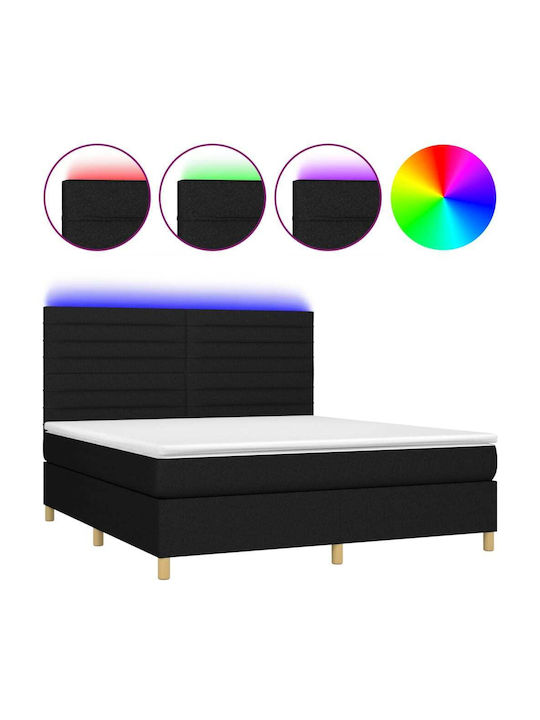 Bed Queen Upholstered with Fabric Black with Slats & Mattress 160x200cm