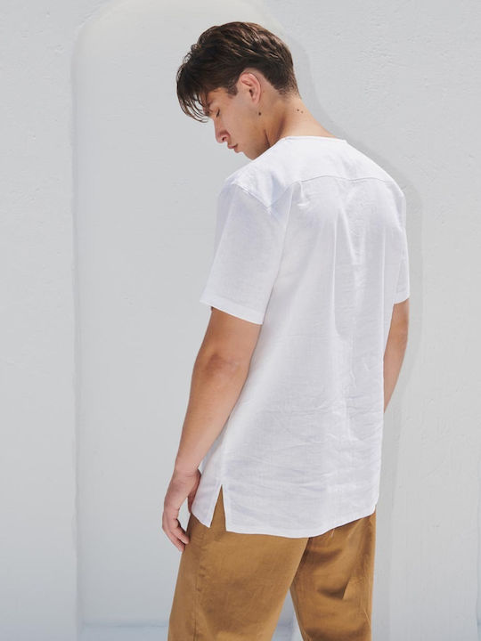 P/Coc P- Men's Shirt Short Sleeve Linen White