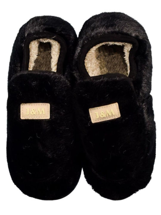 Jomix MD7305 Closed-Back Women's Slippers with Fur In Black Colour