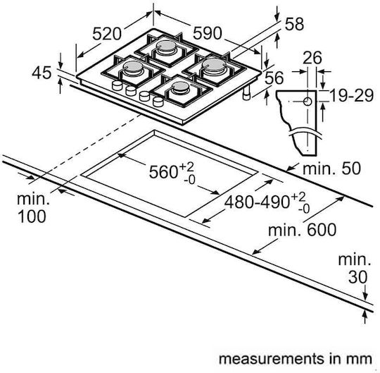 Bosch Serie 4 Natural Gas Cooktop Autonomous 59x52εκ.