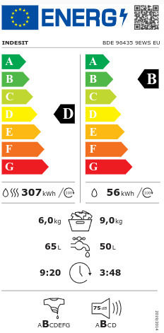 Indesit Mașină de spălat cu uscător 9kg/6kg Cu aburi 1400 Rotiri