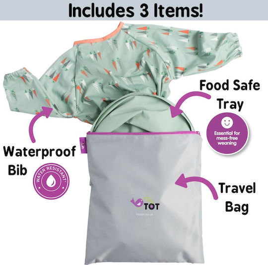 Tidy Tot Αδιάβροχη Ποδιά Σιλικόνης με Αυτοκόλλητο Bib & Tray Kit με Μανίκια Dove Grey