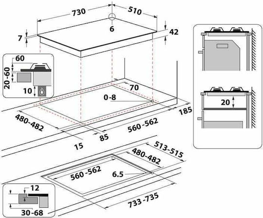 Whirlpool Gas Cooktop Autonomous 73x51εκ.