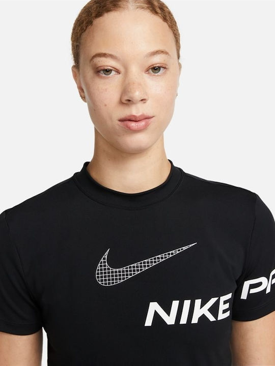 Nike Damen Sportliches Crop Top Kurzarm Schnell trocknend Schwarz