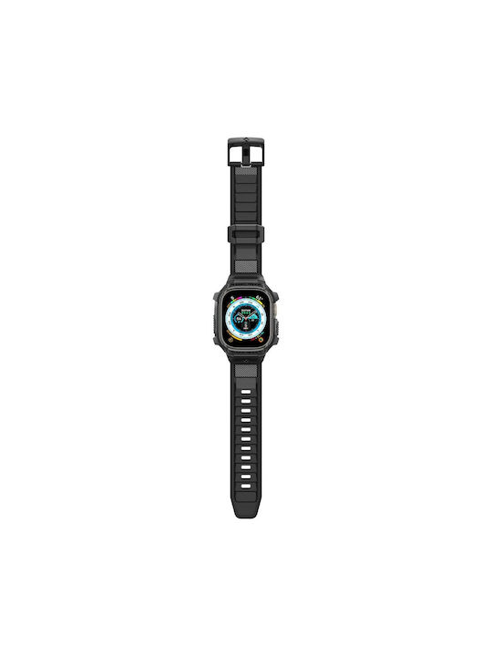 Spigen Rugged Armor Pro Θήκη με Λουράκι Σιλικόνης Μαύρο (Apple Watch Ultra 49mm)