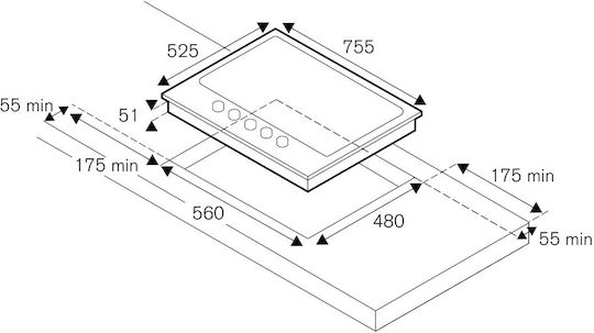 Bertazzoni Natural Gas Cooktop Autonomous 75.5x52.5cm