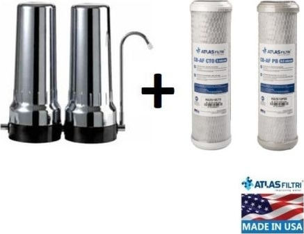 Atlas Filtri 2-Stage Countertop Water Filter System Depural Top with 10" Replacement Filter Atlas Filtri CB-AF CTO SX 5 μm & Atlas Filtri CB-AF PB 10SX 0.5 μm 802164712118912