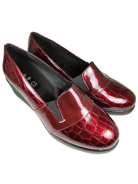 Women's Leather Moccasins G&B 804 Bordeaux Croco leather patent leather