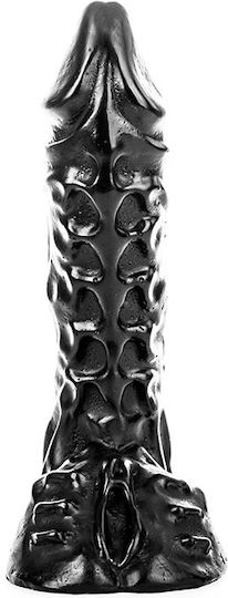 All Black Enigma Glass Dildo with Scrotum Black 23cm