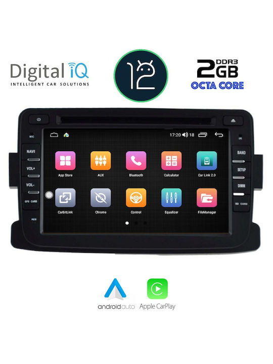 Digital IQ Car Audio System for Renault Captur / Dokker / Logan Dacia Dokker / Logan / Sandero / Duster 2012-2019 (Bluetooth/USB/AUX/WiFi/GPS/Apple-Carplay/Android-Auto) with Touch Screen 7"