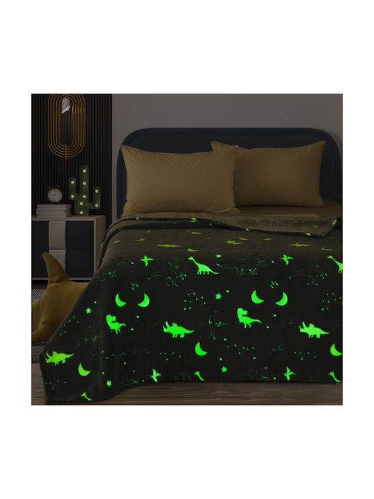 Κουβέρτα Fleece Jurassic Φωσφορίζουσα Μπλε 160x220εκ.