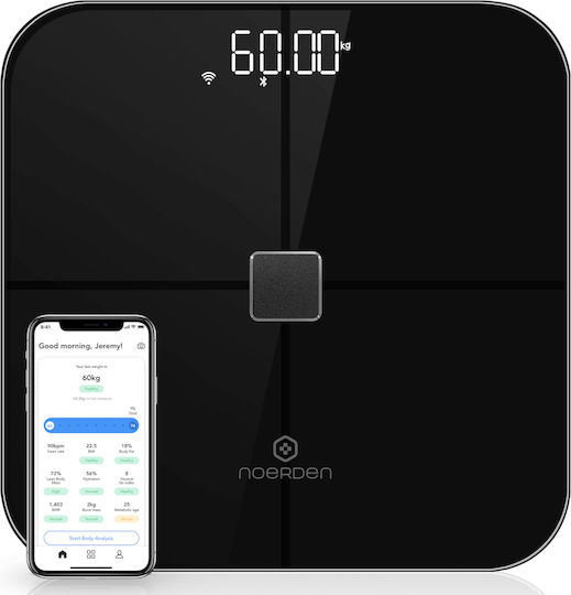 Sensori Smart Везна 180 kg с Анализ на Мазнини, Wi-Fi и Bluetooth, Черна