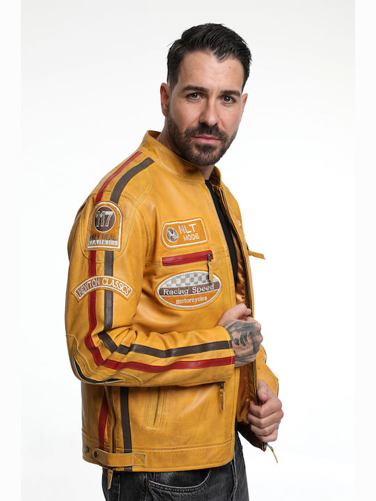 Ανδρικό δερμάτινο μπουφάν μηχανής biker CODE: 2374 YELLOW