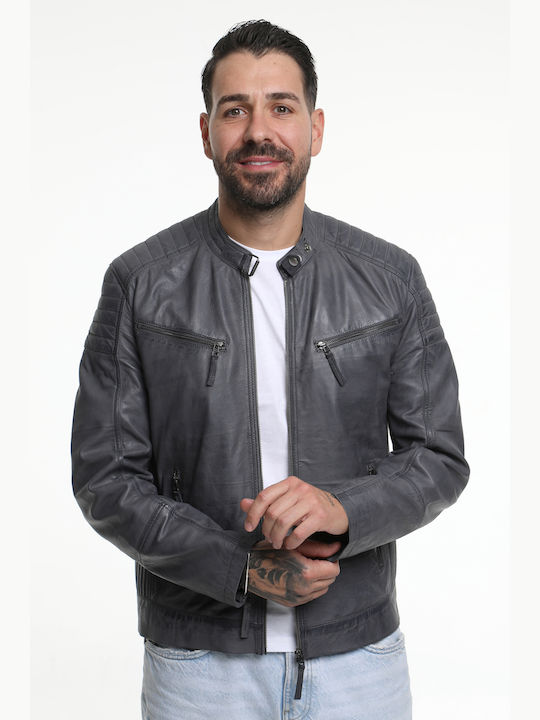 Men's leather jacket grey Casual CODE: JONNY