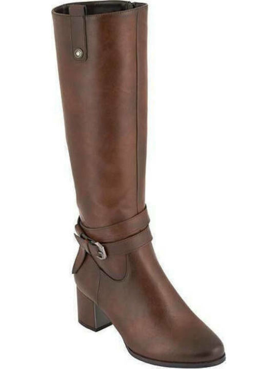 Anatomic Synthetic Leather Medium Heel Women's Boots with Zipper Brown