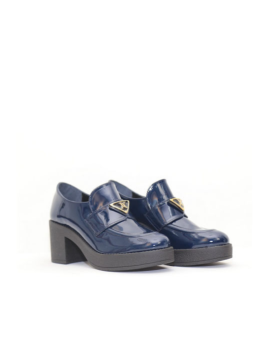 Anteos Leather Oxfords pentru femei 23022 Blue Patent Leather Oxfords cu căptușeală din piele întoarsă cu căptușeală