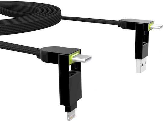 Rolling Square Magnetic USB / Type-C to Type-C / micro USB Cable Μαύρο 2m (XLM01R)