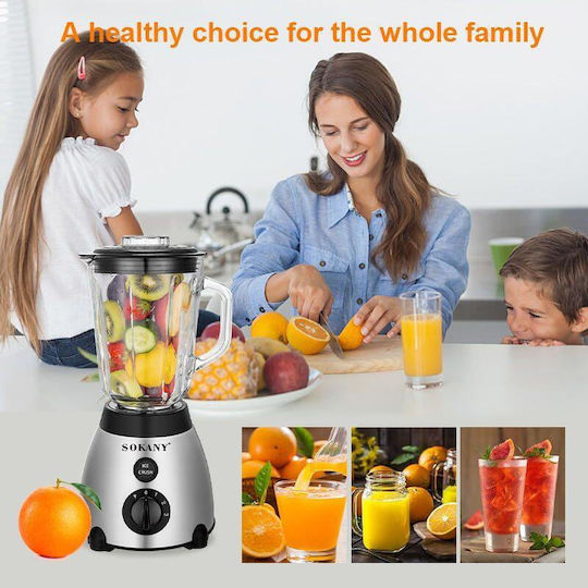 Sokany Μπλέντερ με Πλαστική Κανάτα 1.5 lt 400W Ασημί SK-149S